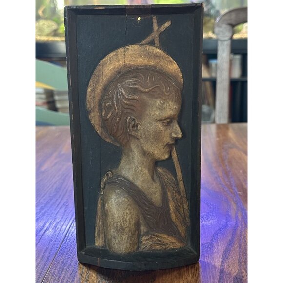 Wood Wooden‎ Young Saint John The Baptist Plaque - Picture 6 of 11